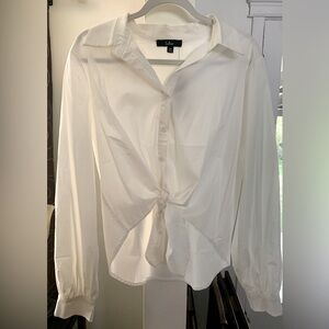 NWT Lulus, white long sleeve button up shirt with twist front detail.